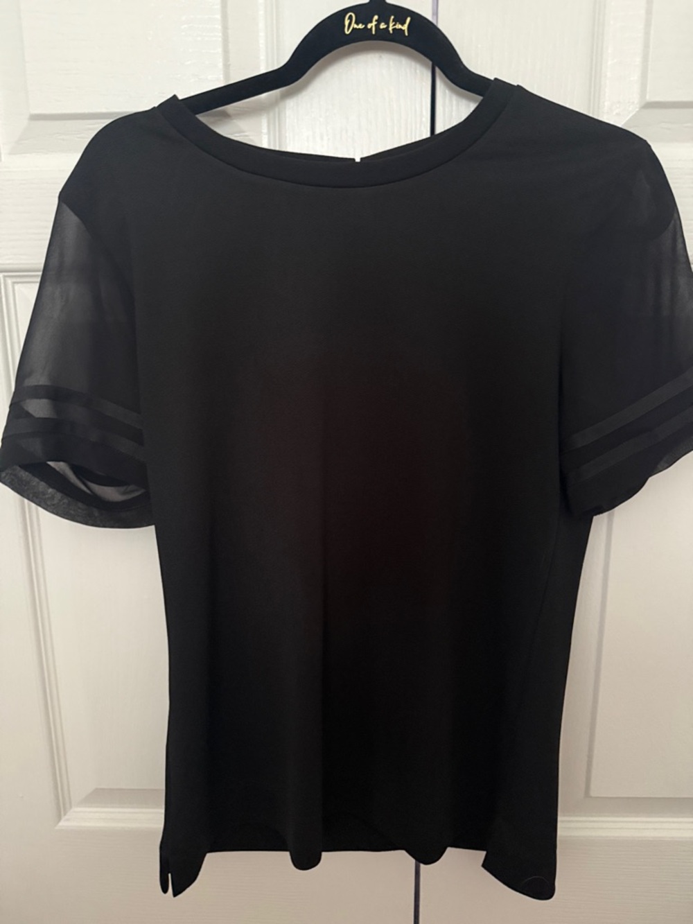 Banana Republic Black Short-Sleeve Blouse with Sheer Sleeve Panels